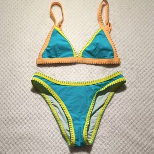 Cupshe Take Me To Tulum Colorblock Triangle Top And Cheeky Bikini Bottom Set